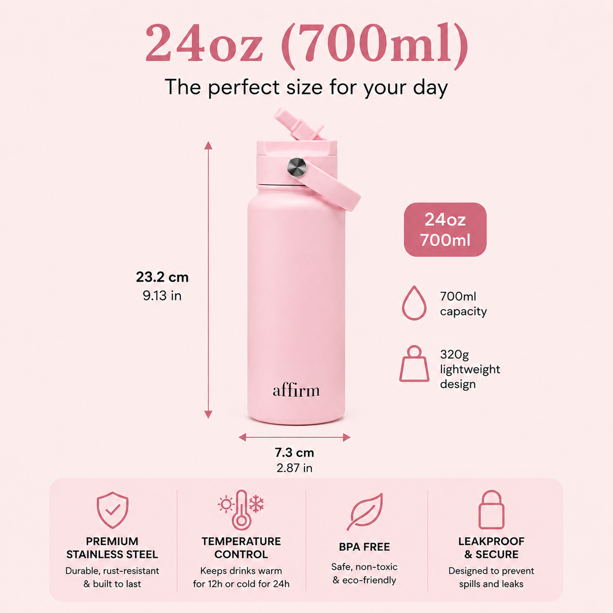 Affirm 700ml Insulated Water Bottle